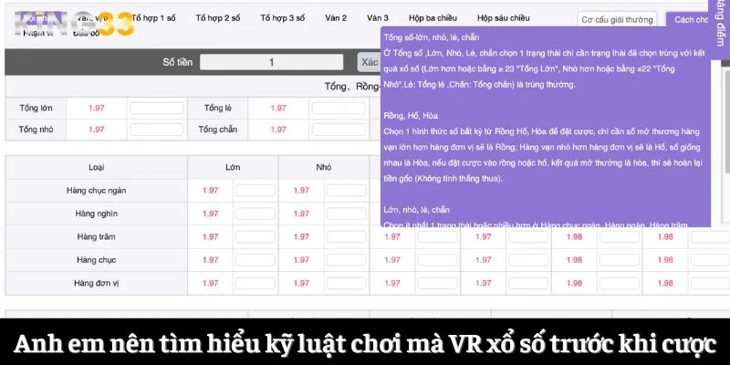 Anh em nên tìm hiểu kỹ luật chơi mà VR xổ số trước khi cược