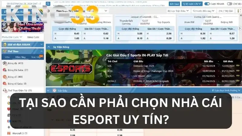 Lý do lựa chọn trải nghiệm tại nhà cái Esport uy tín