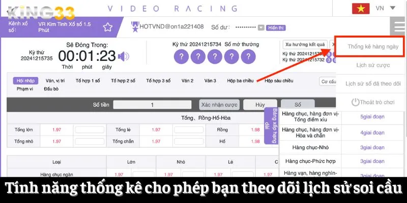 Tính năng thống kê cho phép bạn theo dõi lịch sử soi cầu