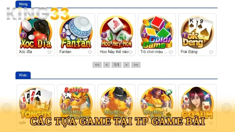 Điểm danh những tựa game tại King33