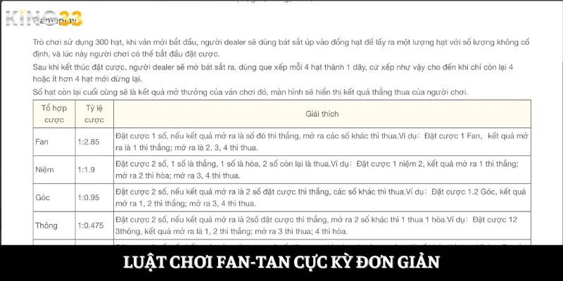 Luật chơi Fan-Tan cực kỳ đơn giản